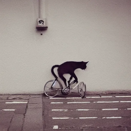 Image similar to a cat riding a bicycle