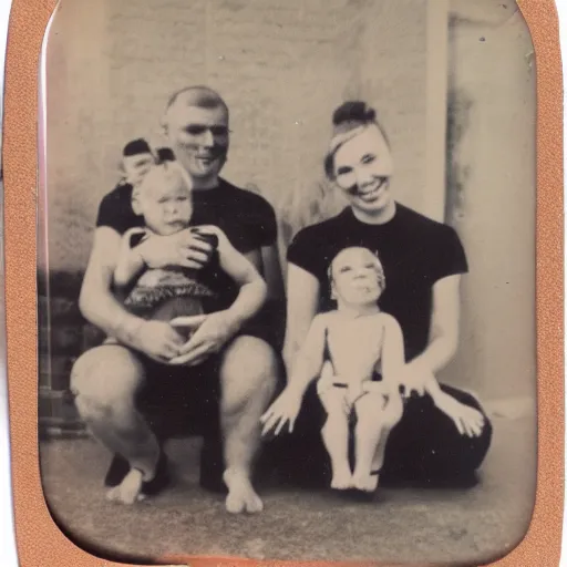 Prompt: family photo of a demon family poloroid,