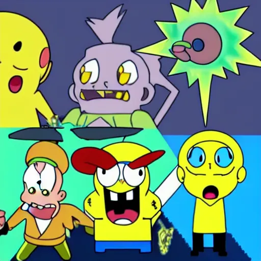 Image similar to pokemon spongebob rick and morty mario bowser