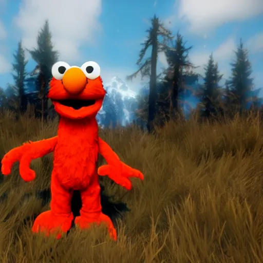 Prompt: elmo in skyrim, official screenshot, 4 k, npc, render