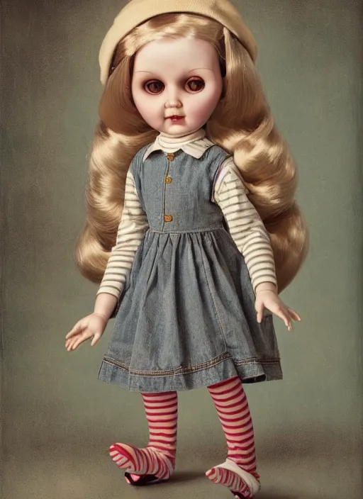 Image similar to highly detailed wide - angle portrait of a retro doll with fingerless hands hands, nicoletta ceccoli, mark ryden, lostfish, earl nore, hyung tae, frank frazetta, global illumination, detailed and intricate environment