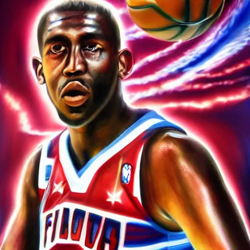 Prompt: airbrushed portrait of 'The Final Boss of Basketball'