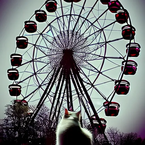 Image similar to !!! cat!!!, ( ferris wheel ), feline, sitting, riding, award winning photo