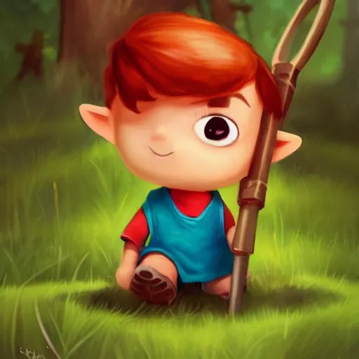 Prompt: cute little boy character inspired in little hood red and link from legend of zelda, digital artwork made by lois van barlee and rhads