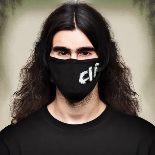 Image similar to professional digital art of a young adult man with slightly long hair wearing a black face mask and a form-fitting dark sweatshirt with dark sweatpants, high quality, HD, 8K, highly detailed, award-winning, fantasy, quiet