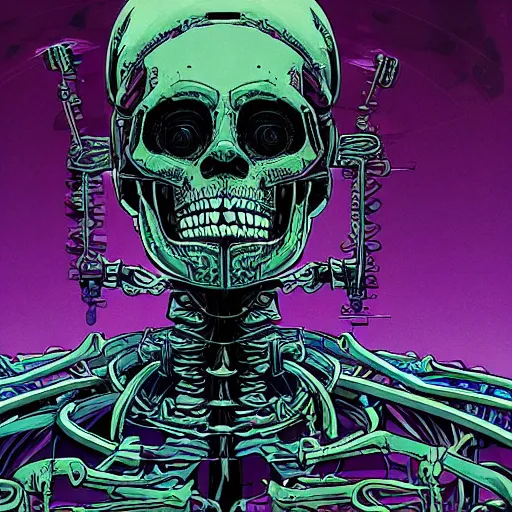 Image similar to portrait of a cybernetic evil undead skeleton sorcerer, cyberpunk concept art by josan gonzales and moebius and enki bilal and and dan mumford and jean claude meziere and philippe druilleg