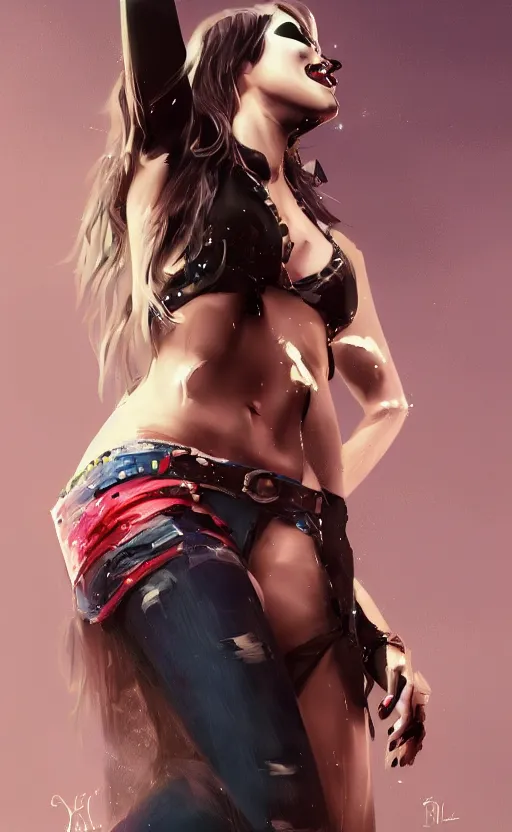 Image similar to rock star girl. concept art, artstation trending, digital painting highly detailed, vxf, cinematic