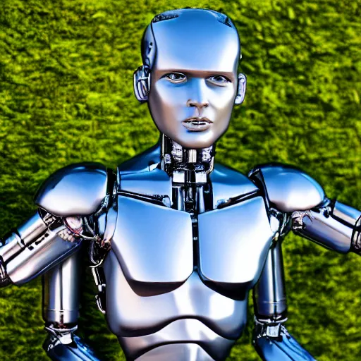 Image similar to made of ice, a realistic detailed photo of a guy who is an attractive humanoid who is half robot and half humanoid, who is a male android, on display, blank stare, showing off his muscles, shiny skin, posing like a statue, by the pool, frozen ice statue, twitch streamer / gamer ludwig, humanoid robot