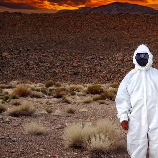 Prompt: A photo of Boris Johnson in a hazmat suit, Breaking Bad, New Mexico desert, cinematic lighting, RV