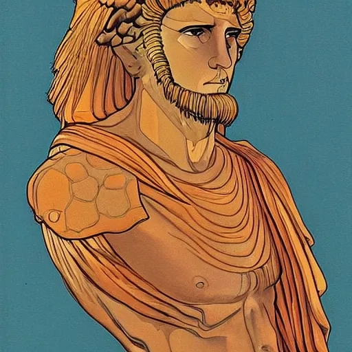 Image similar to a modern reincarnation of the old selenium greek god of hunt known as artemixel, portrait by moebius