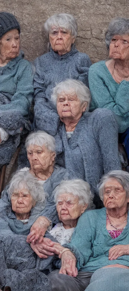 Prompt: a detailed uhd 8 k photo of sad grammas in the house