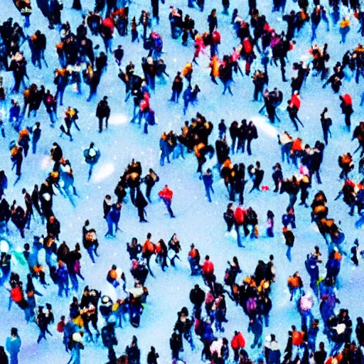 Prompt: Birds Eye view of ice skaters in a galaxy formation