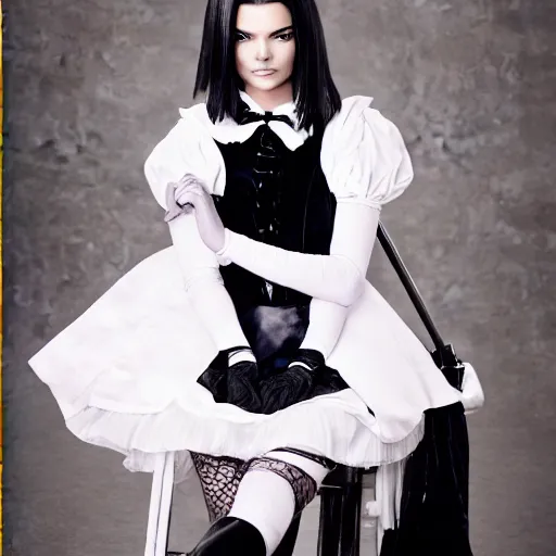 Image similar to kendall jenner in 2 b cosplay victorian maid studio lighting cinematic photoshoot