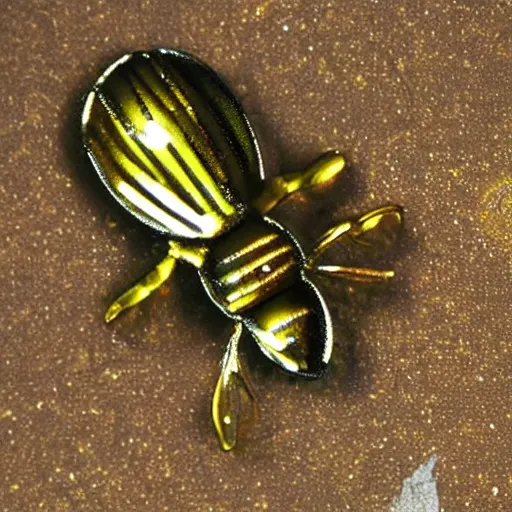 Image similar to honey bee made of metal, shiny, glowing