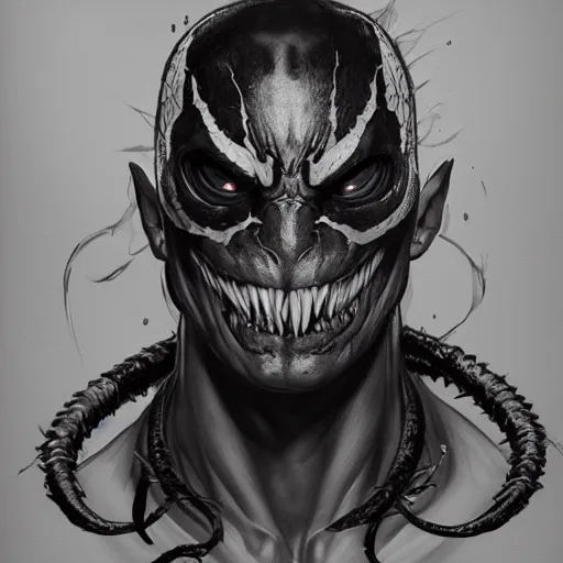 Prompt: a well designed portrait of Venom , detailed, realistic, sketch style, Artstation,Greg Rutkowski, 8K resolution.