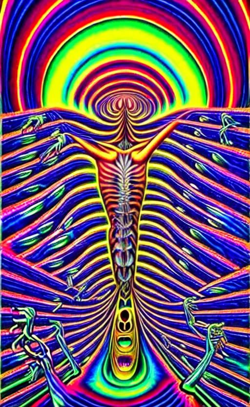 Prompt: trippy psychedelic alien world by alex grey