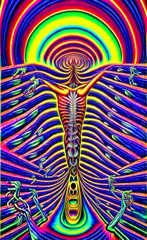 Image similar to trippy psychedelic alien world by alex grey