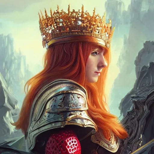 Image similar to A beautiful digital painting of a strong strawberry blonde woman, in a regal armor, princess, D&D, fantasy, intricate, cinematic lighting, highly detailed, digital painting, Artstation, concept art, smooth, sharp focus, illustration, art by Artgerm and Greg Rutkowski and Alphonse Mucha