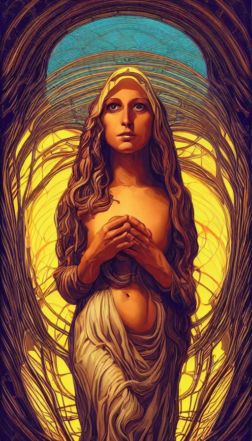 Image similar to the mystical oracle of ancient goddess venus, italian futurism, da vinci, dan mumford, josan gonzalez