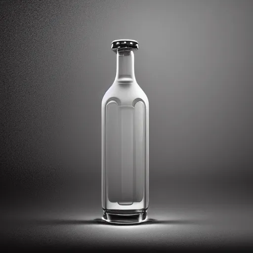 Prompt: an award - winning photo of a translucent glass vodka bottle in the shape and style of a propane cylinder with a fire gradient in a warehouse, dramatic lighting, sigma 2 4 mm, wide angle lens, ƒ / 8, behance