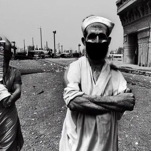 Image similar to mesopotamian protester face photo black and white wide angle lense