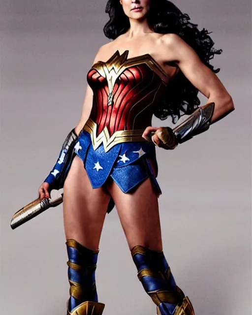Image similar to Wonder Woman as a Chimpanzee, Makeup and Prosthetics in the Style of Rick Baker, hyperreal and Detailed+Studio lighting+photography in the style of Annie Leibovitz
