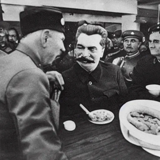 Prompt: stalin eats a hamburger at mcdonald's, photo in color