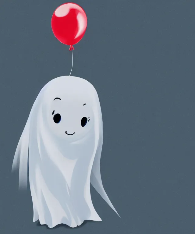 Image similar to cute ghost holding a balloon, anime, cartoon