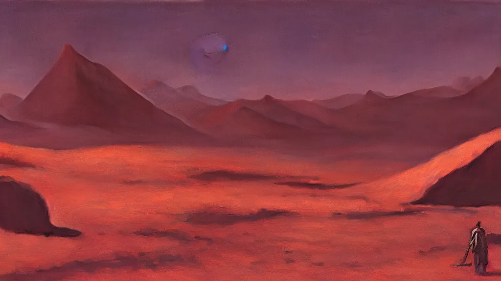 Image similar to otherworldly atmosphere of an alien red desert planet by arthur haas and bruce pennington and john schoenherr, cinematic matte painting, zaha hadid structure, 8 k dark moody colors