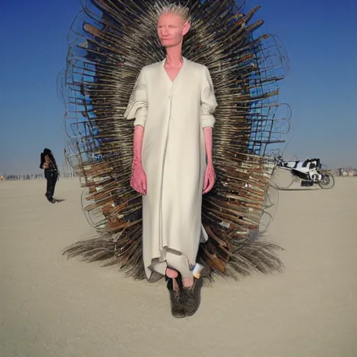 Image similar to tilda swinton at burning man, malti klarwein style