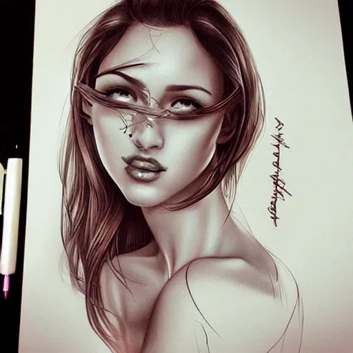 Image similar to tattoo design, beautiful portrait of a girl by artgerm, artgerm