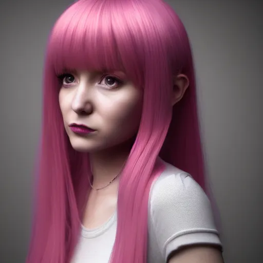 Prompt: A portrait of Nikki from Shining Nikki, a cute 3d cgi toon young woman with long pink hair, full bangs, hazel amber eyes, full face, light makeup, pale skin, Chinese, medium shot, mid-shot, soft focus, 4k, trending on artstation