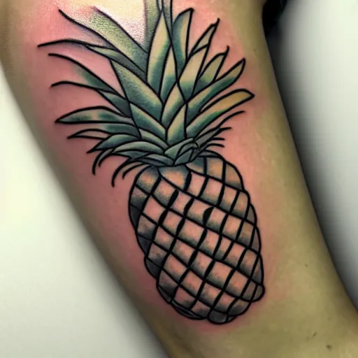 Image similar to a ripe luscious pineapple tattoo on an arm that's also edible. high resolution, digital art, ue 5.