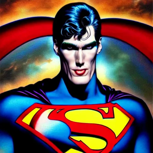 Prompt: uhd photorealistic portrait of lurch as superman, by amano, ayami kojima, lisa frank, and karol bak, masterpiece, cinematic composition, dramatic pose, studio lighting, hyperdetailed