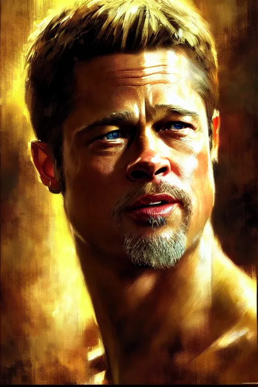 Prompt: brad pitt, portrait dnd, painting by gaston bussiere, craig mullins, greg rutkowski, yoji shinkawa