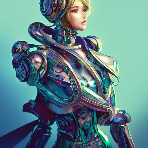 Image similar to studio portrait of lawful good colorful female holy mecha paladin absurdly beautiful, elegant, young sensual graceful woman, ultrafine hyperrealistic detailed face illustration by kim jung gi, irakli nadar, intricate linework, sharp focus, bright colors, matte, octopath traveler, final fantasy, unreal engine highly rendered, global illumination, radiant light, intricate environment