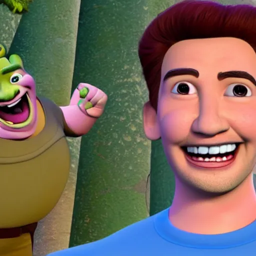 Image similar to Markiplier as a character in the movie Shrek, 3d render, 4k, detailed