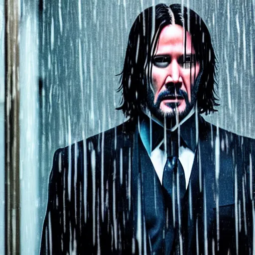 Image similar to john wick behind a window in the rain