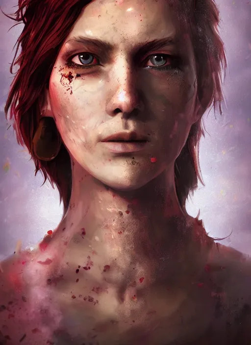 Prompt: an epic fantasy comic book style portrait painting of a girl with short straggly hair, low lethargic insouciance voice with a drawl wearing a ragged dress, unreal 5, daz, hyperrealistic, octane render, cosplay, rpg portrait, dynamic lighting