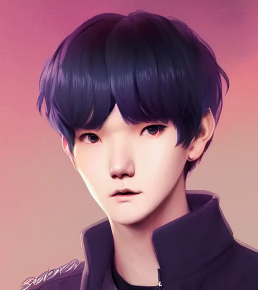 Image similar to : + aesthetic portrait commission of a of ACCURATE YOONGI YOONGI YOONGI is SPOCK + VEINY HANDS + hyperdetailed face at golden hour, safe for work (SFW). Character design by charlie bowater, ross tran, artgerm, and makoto shinkai, detailed, 2021 award winning film poster painting