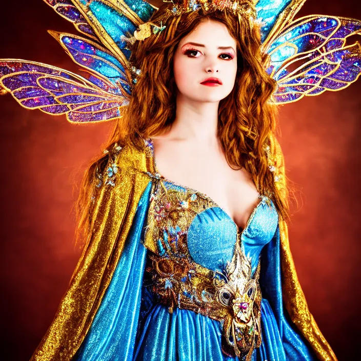 Image similar to photo of a very beautiful!! fairy queen with ornate sparkling robes, highly detailed, 4 k, hdr, smooth, sharp focus, high resolution, award - winning photo