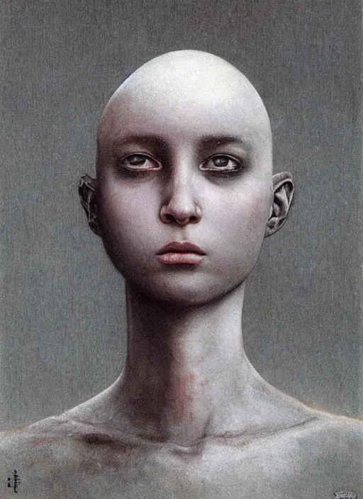 Prompt: bald barbarian teen girl by Beksinski