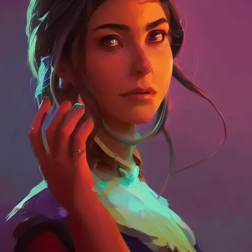 Image similar to portrait of a beautiful woman, maya ali mage, gloomhaven, dynamic lighting, gaudy colors, octane render aesthetic, matte painting concept art, official fanart behance hd artstation by jesper ejsing, by rhads and makoto shinkai and lois van baarle and ilya kuvshinov and rossdraws