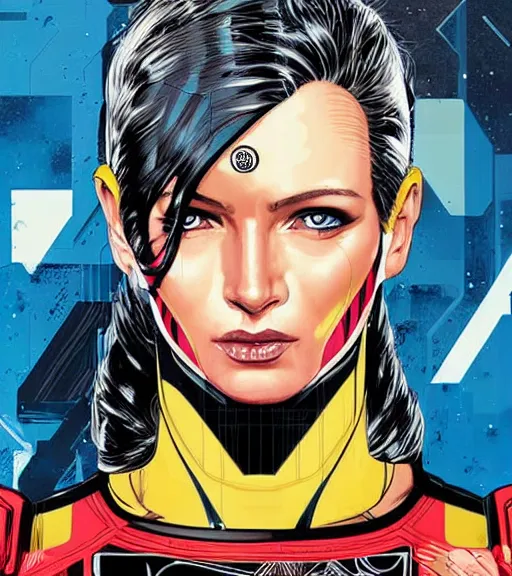 Image similar to portrait of a female android, by DC comics and Sandra Chevrier