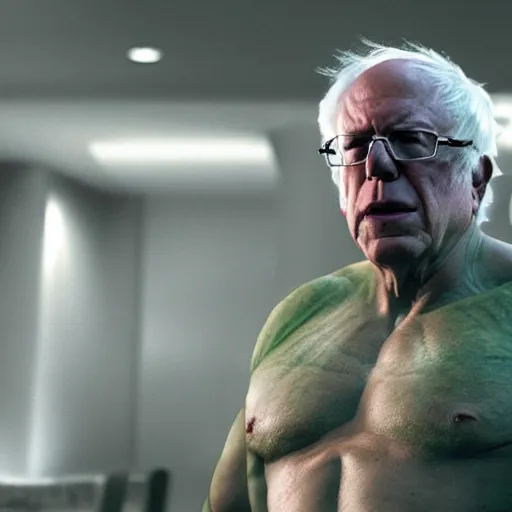 Prompt: Bernie Sanders cast as The Hulk, still from marvel movie, hyperrealistic, 8k, Octane Render,