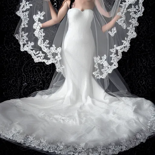Prompt: Cthlulu glamour shot, white bridal wedding dress and lace veil, high fashion modeling, glossy magazine photoshoot, tentacles, airbrush, faded background,