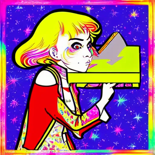 Prompt: guillotine in the style of lisa frank