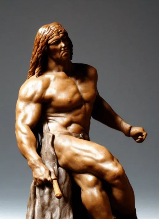 Image similar to a clay sculpture of conan the barbarian by Rodin