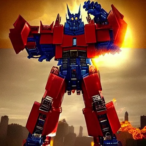 Image similar to Optimus Prime vs Godzilla