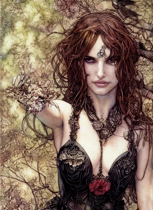 Prompt: realistic detailed painting of Natalie Portman by yoshitaka amano david mack and rebecca guay and arthur rackham and james jean, Neo-Gothic, gothic, rich deep colors